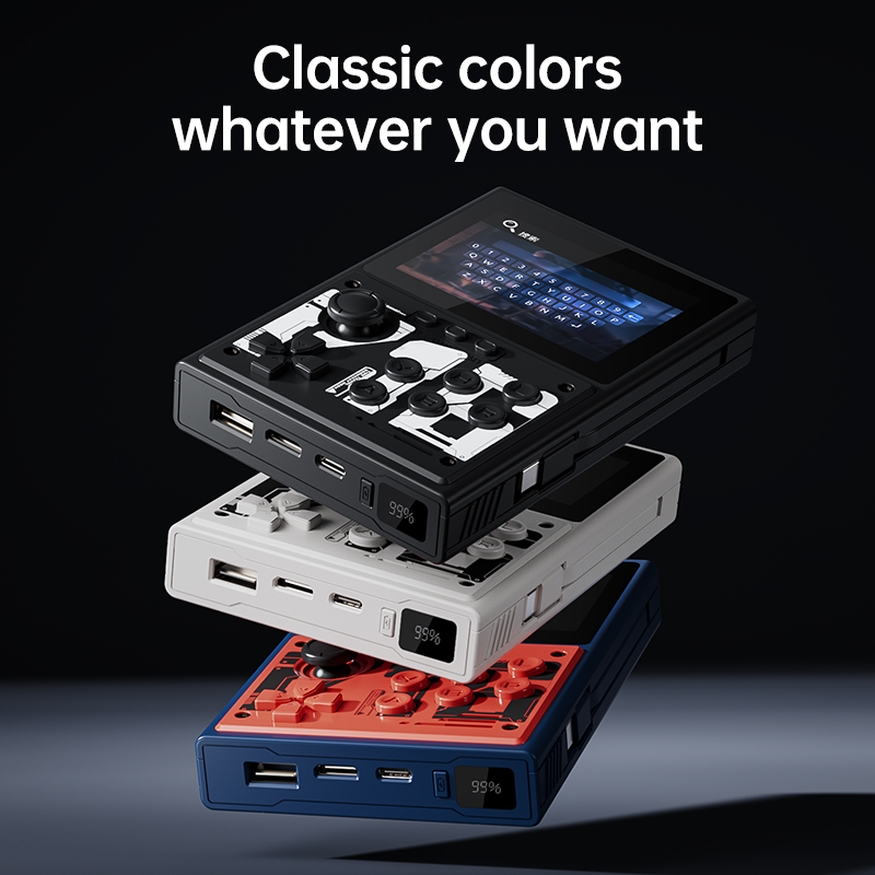DY20 Mecha series handheld gaming device and power bank in black, white and blue-red